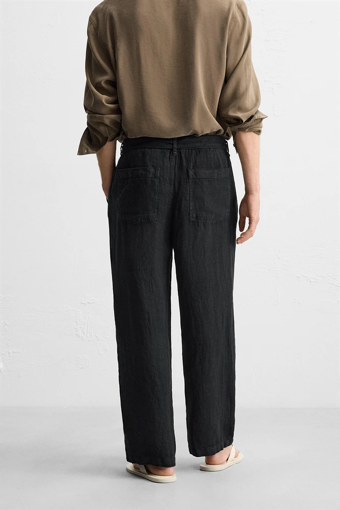 100% LINEN BELTED PANTS