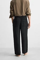 100% LINEN BELTED PANTS