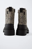 ANIMAL PRINT KNIT ANKLE BOOTS