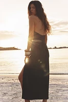 DRAPED LINEN MIDI DRESS
