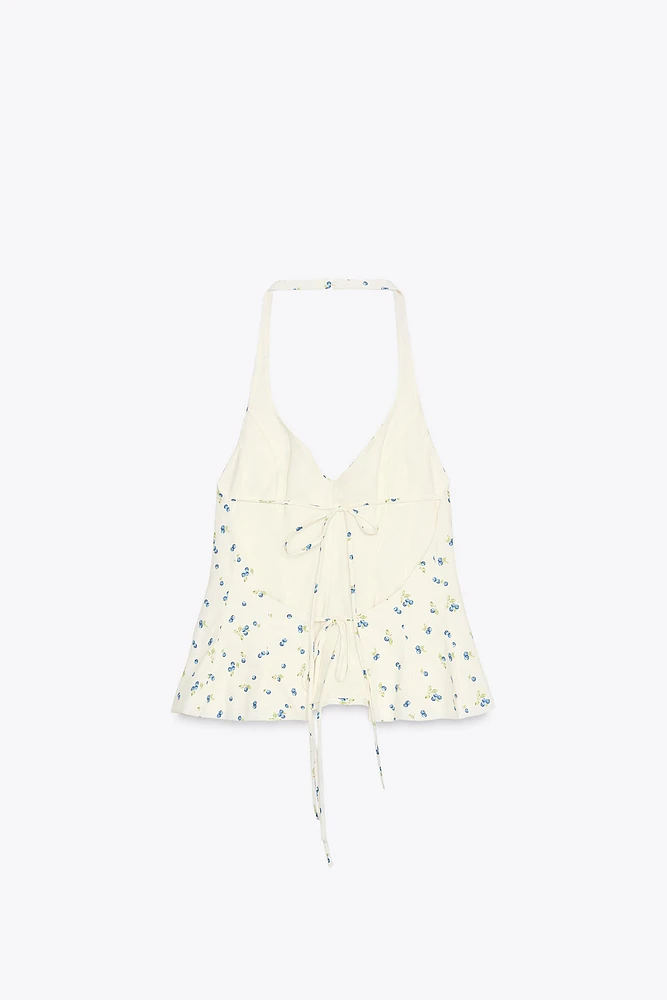 FLORAL POPLIN HALTER TOP