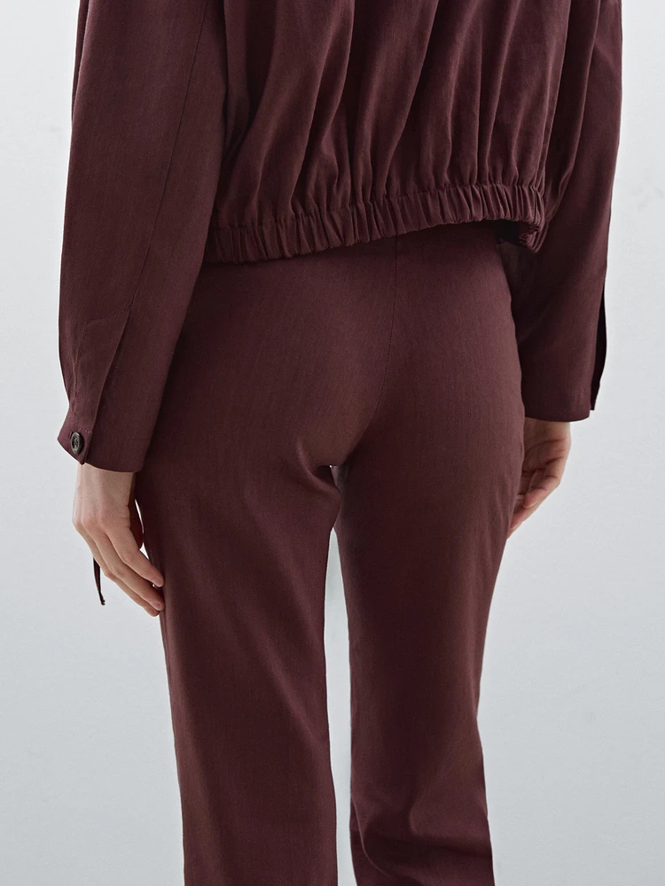 Flowing linen blend flared trousers