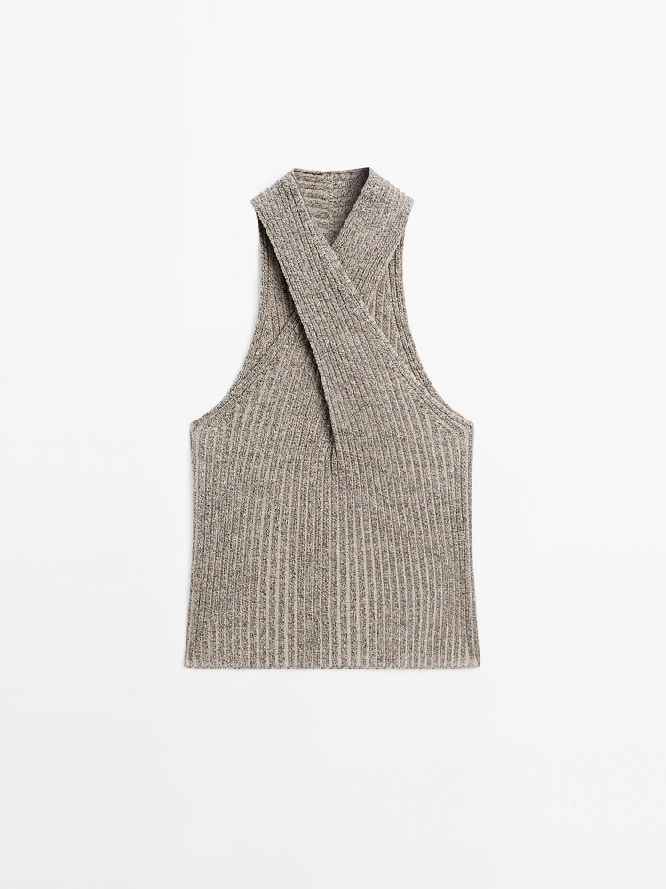 Knit cotton blend crossover top