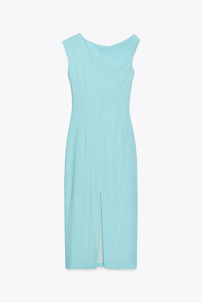 ASYMMETRIC MIDI DRESS WITH APPLIQUÉ