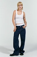 MID WAIST TRF WIDE LEG RHINESTONE HEART JEANS