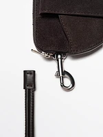 Split leather crossbody glasses case with purse