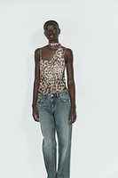PRINTED TULLE SCARF BODYSUIT