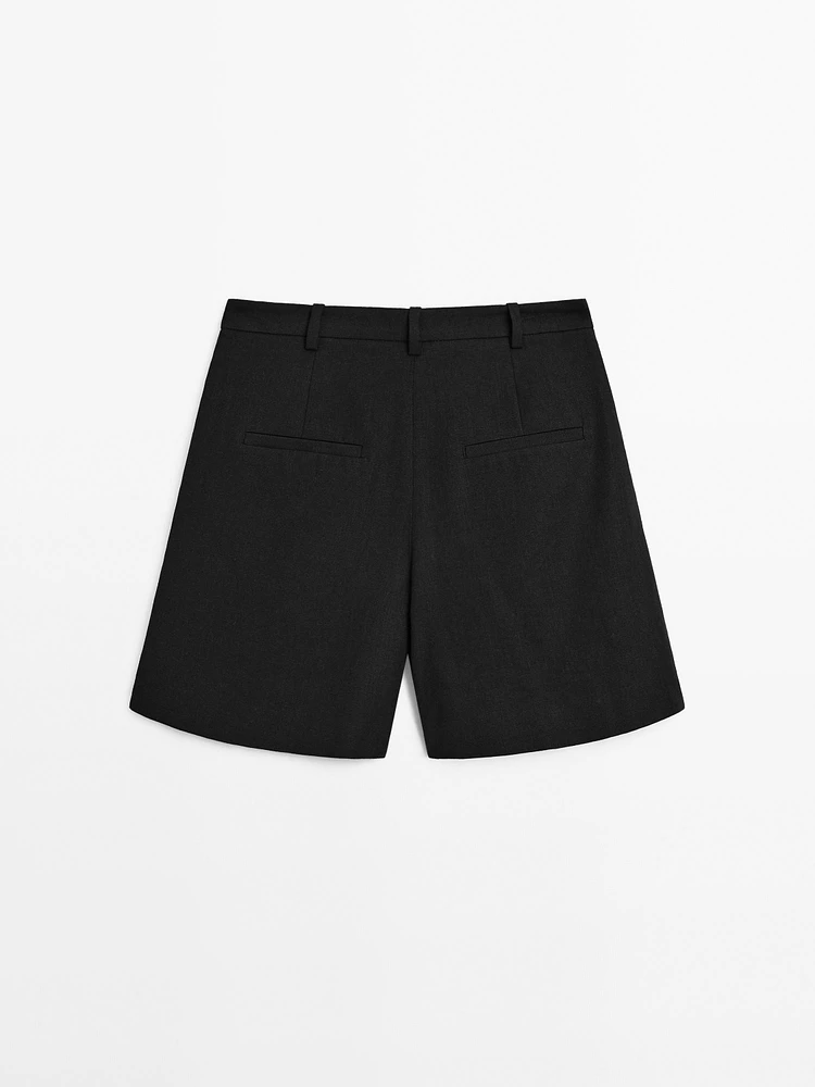 Linen blend darted waist Bermuda shorts
