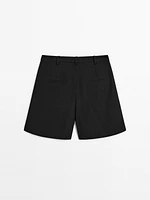 Linen blend darted waist Bermuda shorts