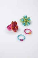 LOT DE QUATRE BAGUES FLEURS FANTAISIE