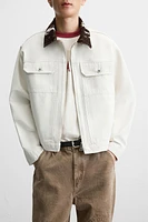 VESTE EN DENIM À COL IMPRIMÉ ANIMAL
