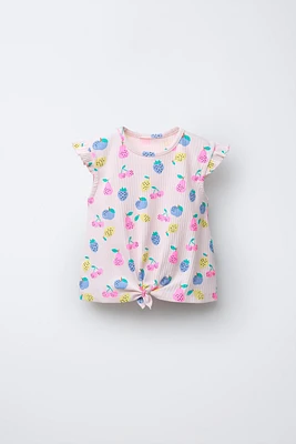 T-SHIRT CÔTELÉ IMPRIMÉ NŒUD