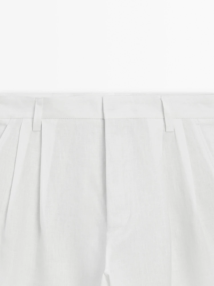 Pantalon à double pince 100 % lin