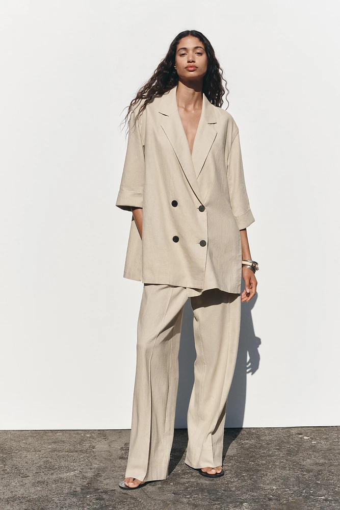 LINEN BLEND WIDE LEG PANTS