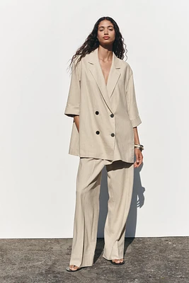 LINEN BLEND WIDE LEG PANTS