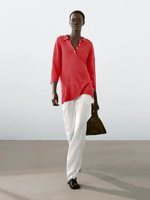 Pull en maille oversize à col polo