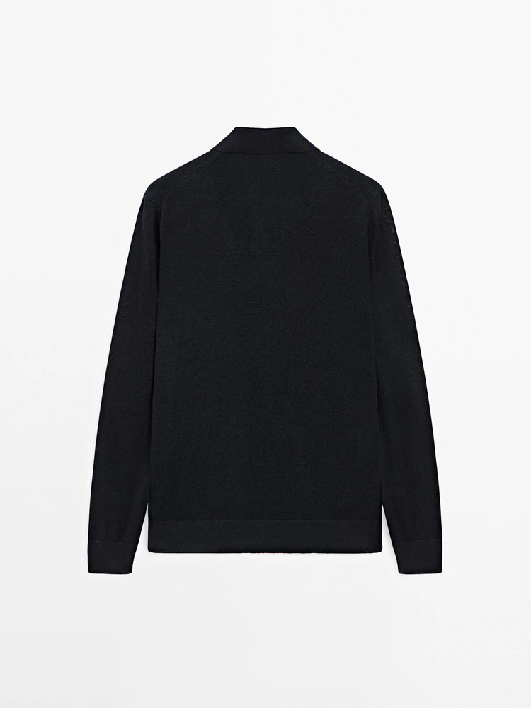 100% linen knit polo collar sweater