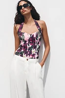 PRINTED HALTER BODYSUIT