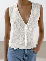 Veste sans manches brodée 100 % coton