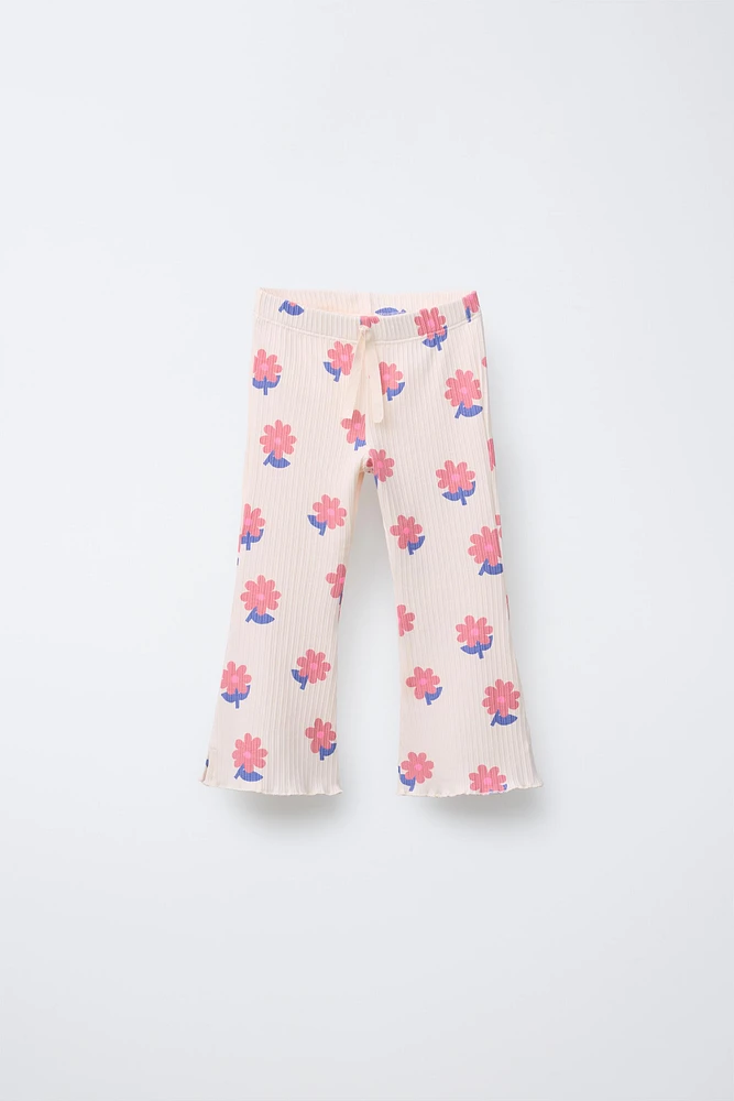 PRINTED RIBBED FLARE LEGGINGS