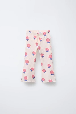 PRINTED RIBBED FLARE LEGGINGS