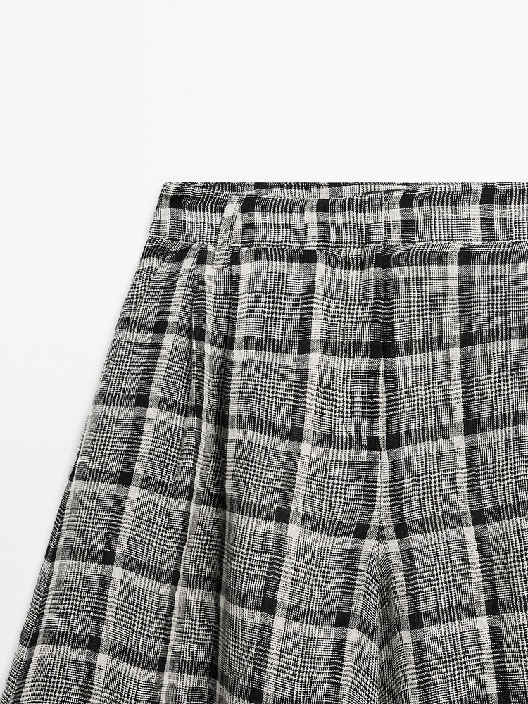 Pantalon palazzo à carreaux 100 % lin