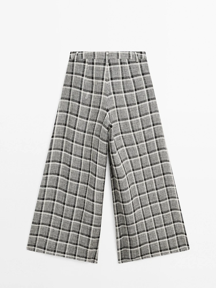 Pantalon palazzo à carreaux 100 % lin