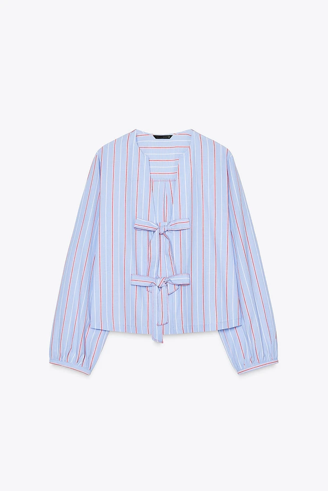 STRIPED TIE POPLIN SHIRT