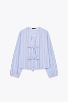 STRIPED TIE POPLIN SHIRT