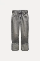 TRF STOVE PIPE FOLDED JEANS WITH A HIGH WAIST