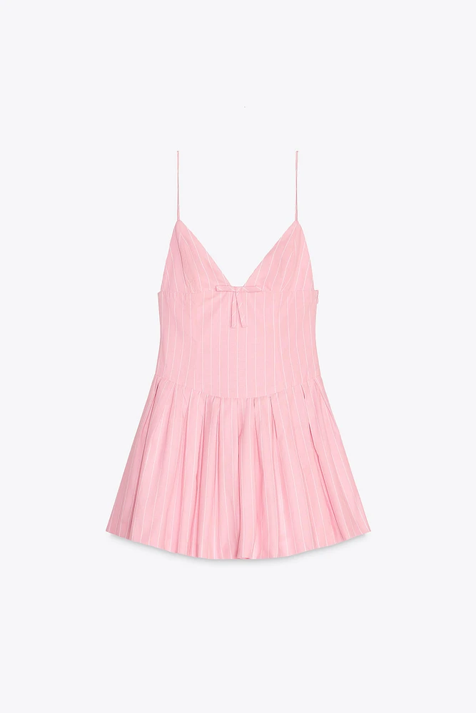 SHORT STRIPED BOW DRESS