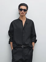 100% linen regular fit stand-up collar shirt