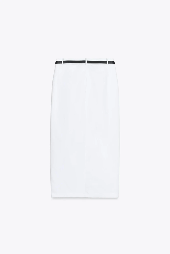 BELTED STRAIGHT MIDI SKIRT