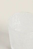 GLASS CUP WITH RAISED DESIGN