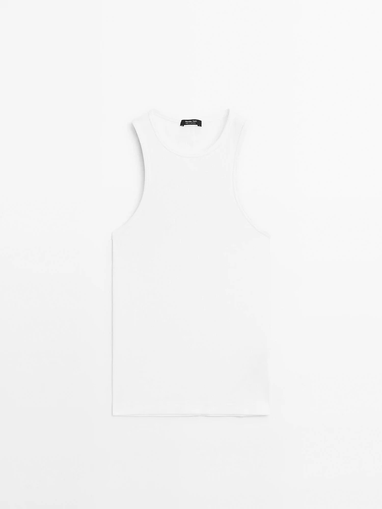 Top à encolure américaine en coton mélang