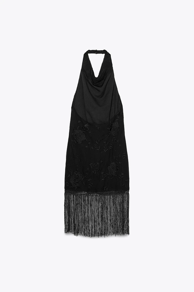 ROBE HALTER BRODERIES FRANGES