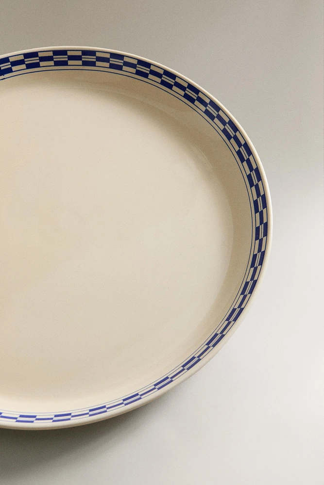 ASSIETTE PLATE CÉRAMIQUE BORD CARREAUX