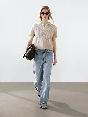Polo en maille ajourée avec broderie