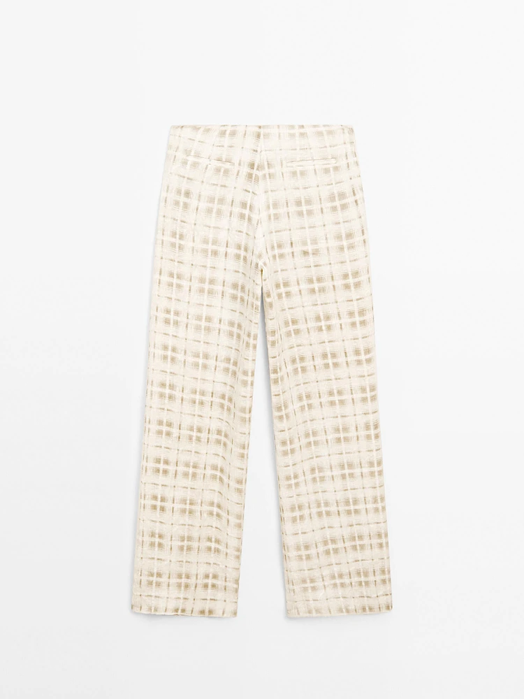 Flowing linen blend check trousers