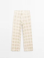 Flowing linen blend check trousers