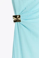ASYMMETRIC MIDI DRESS WITH APPLIQUÉ