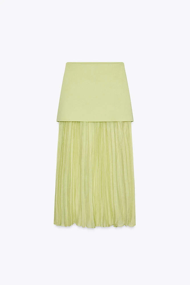 MIXED PLEATED KNIT SKIRT