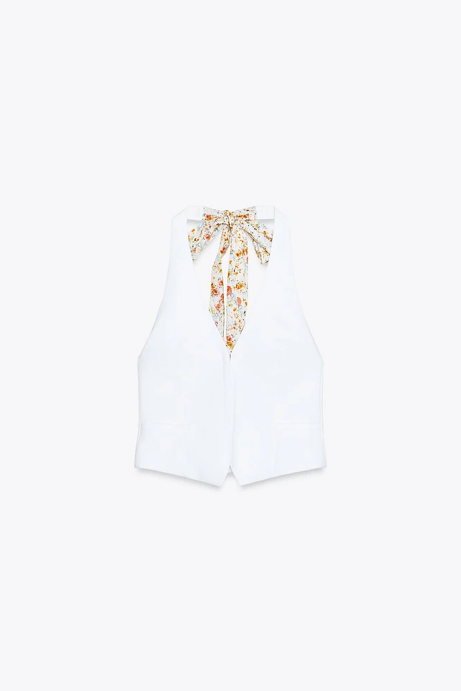 PRINTED SCARF HALTER VEST TOP
