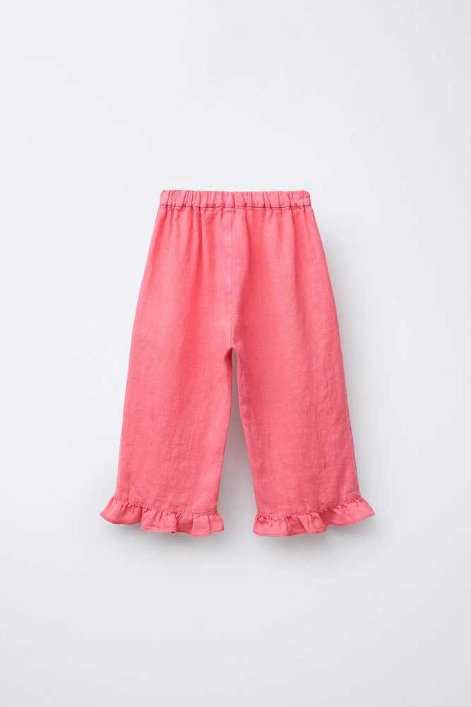 PANTALON JUPE-CULOTTE À VOLANTS 100 % LIN
