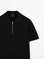 Cotton knit quarter-zip polo shirt