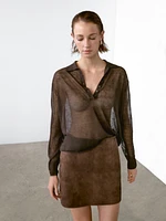 Linen blend semi-sheer knit sweater