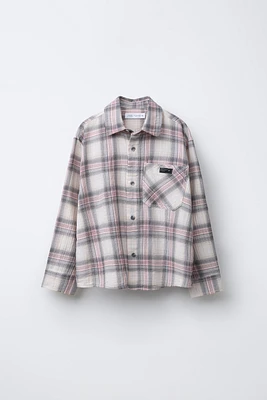 LABEL TRIM PLAID SHIRT