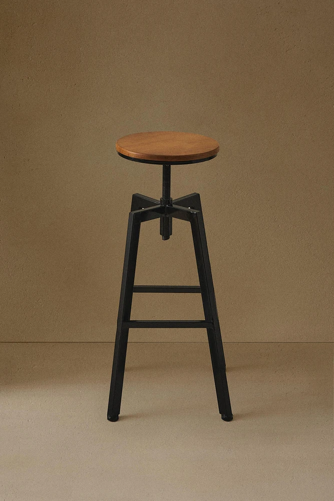 WOOD AND METAL SWIVEL BAR STOOL