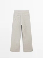 Linen blend check print trousers