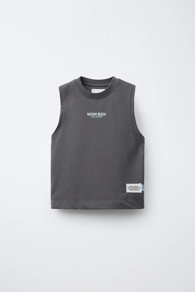 SLEEVELESS T-SHIRT AND TEXT BERMUDA SET